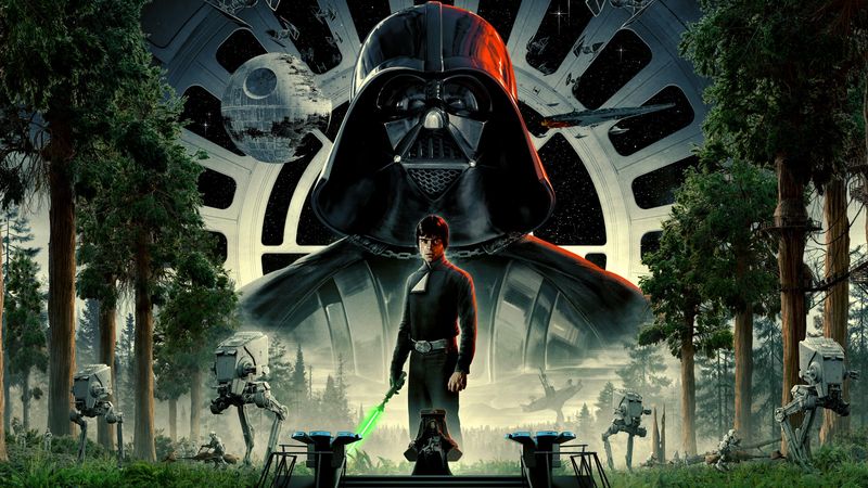 Return of the Jedi Vader Luke Skywalker Endor 1983 promo art