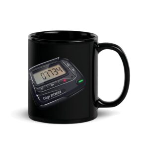 Retro Pager 07734 Black Glossy Mug - Vintage Tech Nostalgia