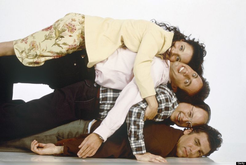 Seinfeld cast 1998 NBC promo photo of Julia Louis-Dreyfus, Jerry Seinfeld, Michael Richards and Jason Alexander