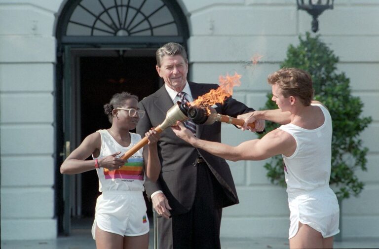 1984 Olympics torch ceremony at the White House before the Soviet boycott