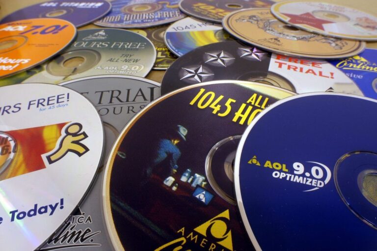 AOL free trial CDs piled together 90s internet