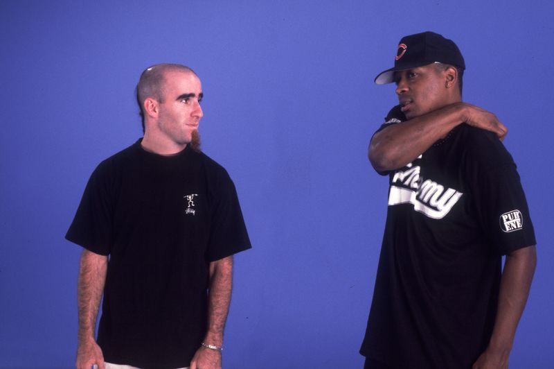 Chuck D of Public Enemy and Scott Ian of Anthrax during Bring the Noise collaboration
