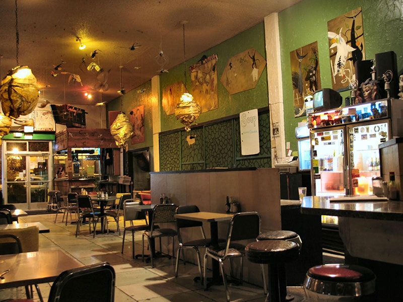 Crocodile Cafe Seattle original 1991 interior with green walls and folk art murals