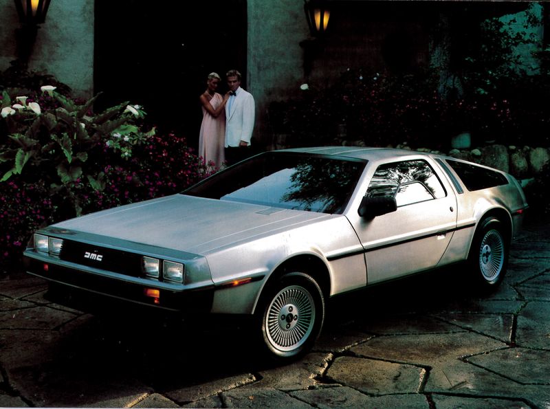 DeLorean DMC-12 stainless steel sports car 1981 publicity photo