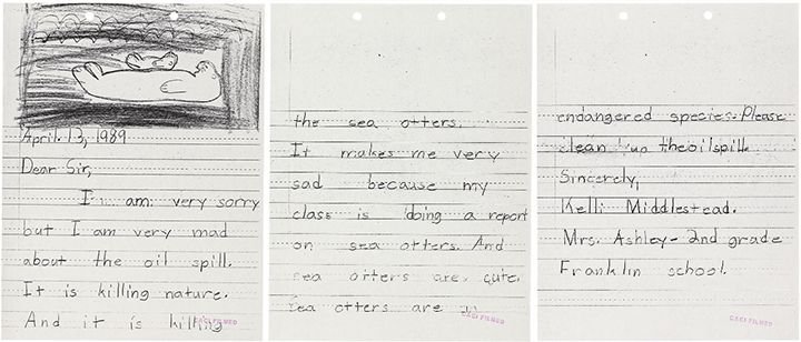 Sea otter letter from a second grader after the Exxon Valdez oil spill 1989