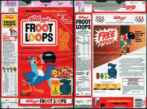 Kellogg's Froot Loops cereal box Toucan Sam Secret Decoder 1984