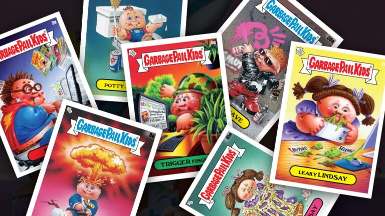 Garbage Pail Kids cards from the 1985 original series including Adam Bomb