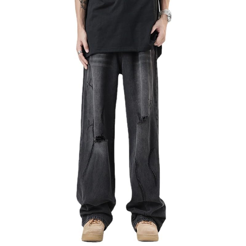 Vintage Ripped Jeans for Men Women Trendy Y2K Baggy Jeans Grunge Wide Leg Cargo Jeans Pants 90s Streetwear