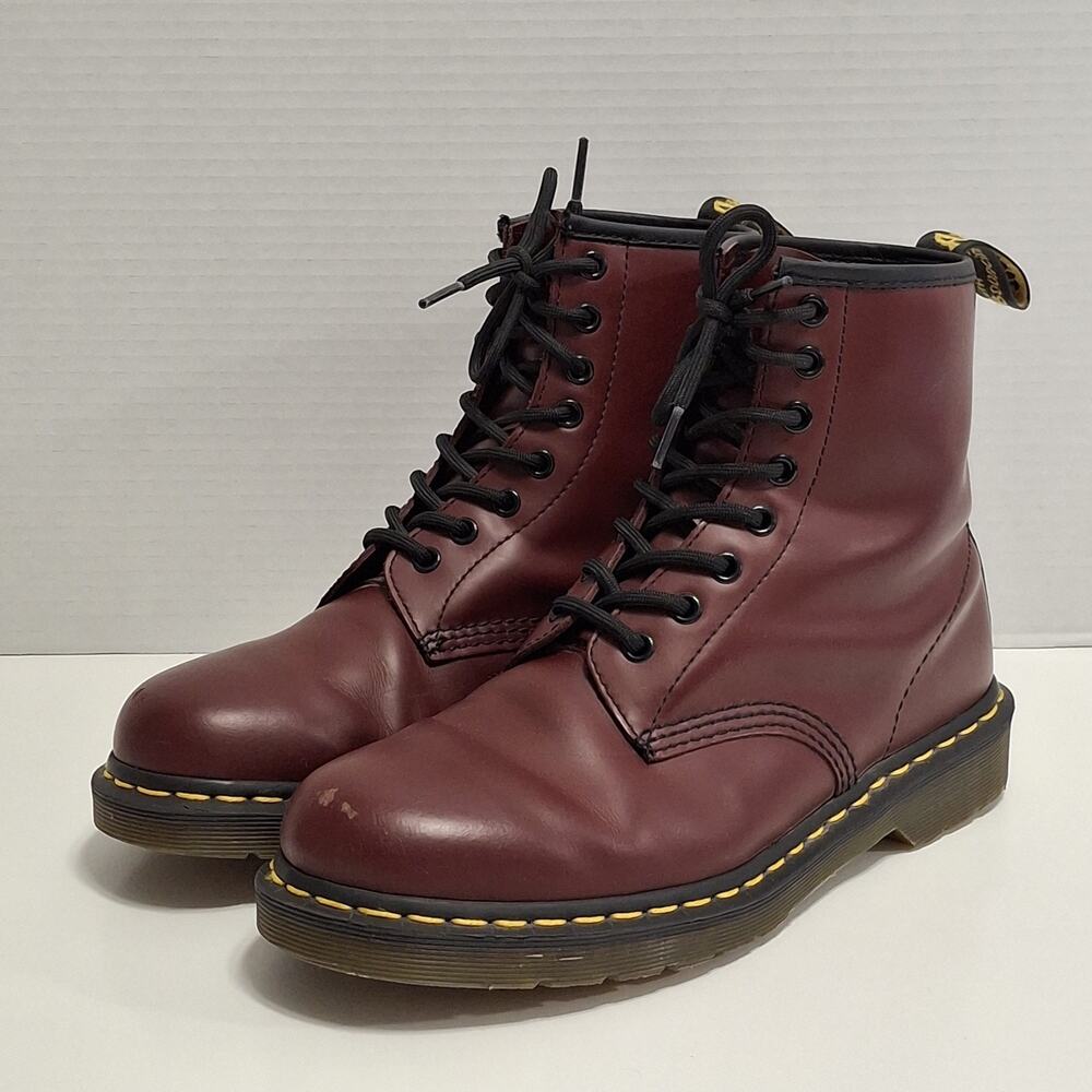 Dr Doc Martens 1460 Oxblood Cherry Red Boots Combat Lace Up Womens 9 - Mens 8