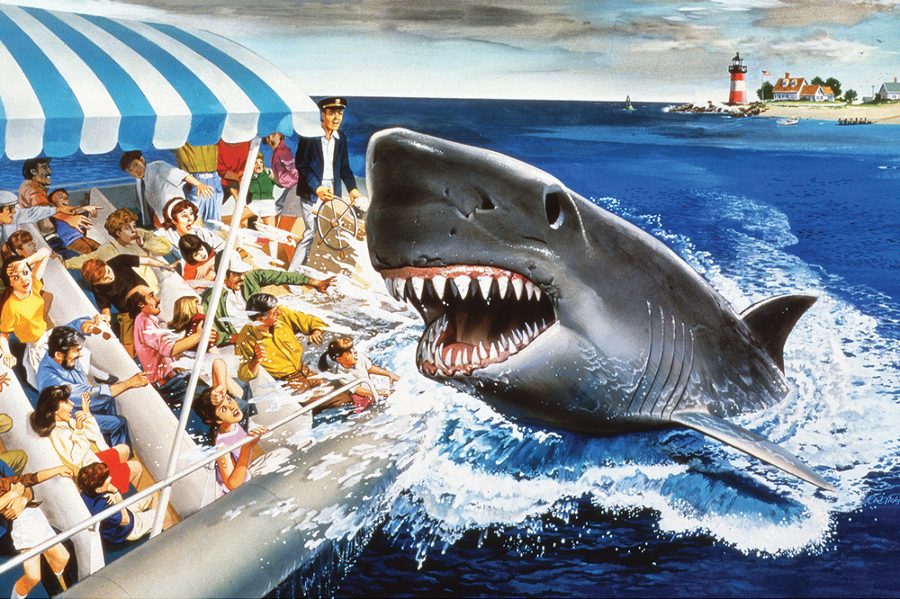 Jaws ride Universal Studios Florida 1990 Amity Village shark attraction