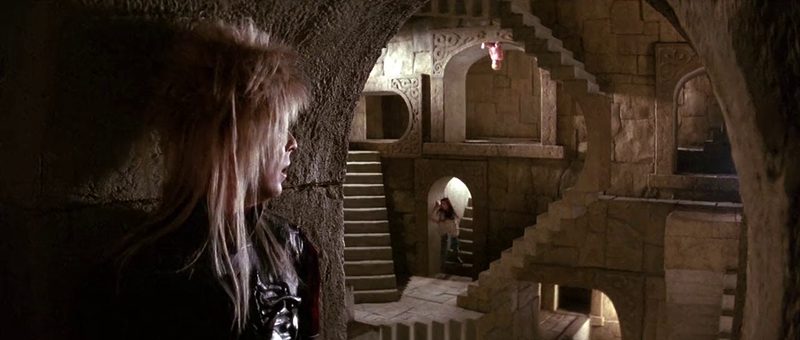 Sarah in the M.C. Escher inspired staircase room finale of Labyrinth 1986