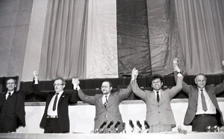 Lithuanian parliamentarians celebrating the March 11 1990 declaration of Lithuania independence from the Soviet Union