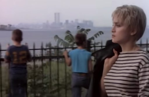 Madonna in the Papa Don't Preach video with the New York skyline 1986
