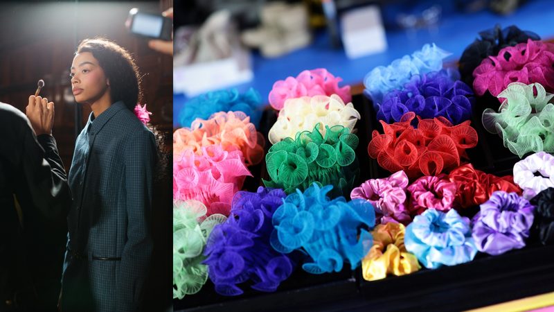 Marc Jacobs Fall 2026 model wearing 80s style scrunchie on the runway