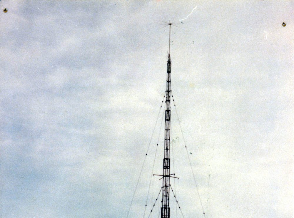 Mi Amigo mast above the waves after Radio Caroline ship sank on March 20 1980