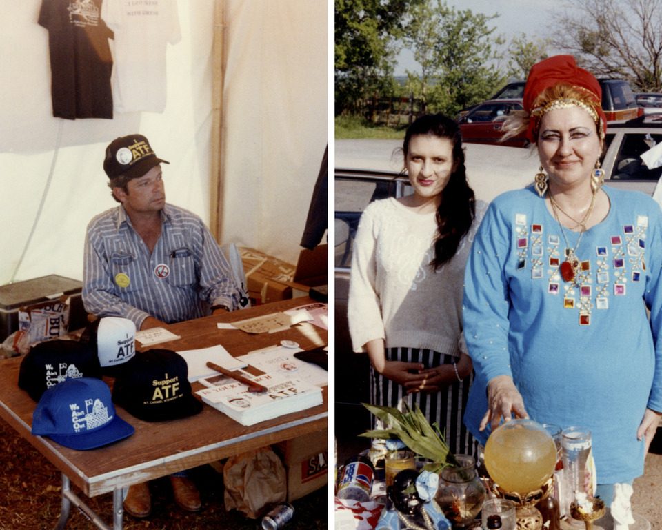 Vendors selling t-shirts and food to siege spectators near Mount Carmel in 1993