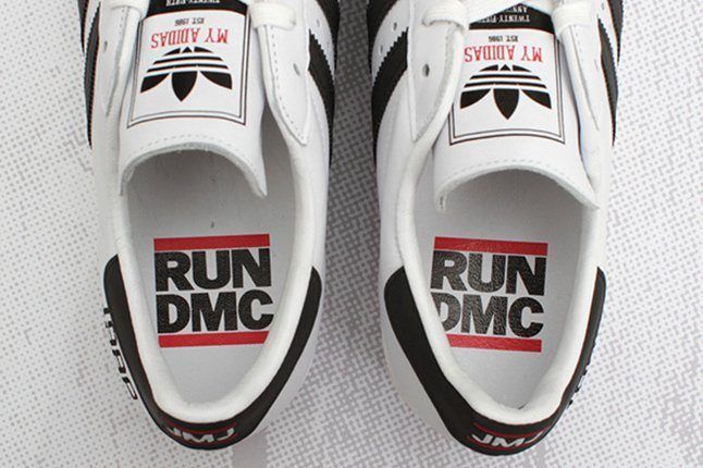 My Adidas Superstar Run-DMC tribute sneakers showcasing 90s hip-hop fashion influence