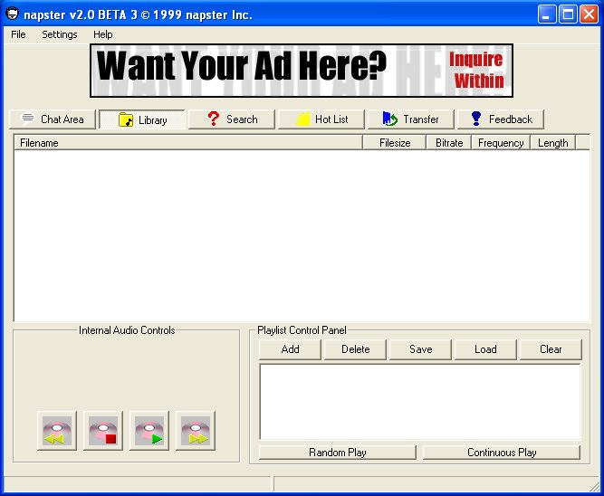 Napster 1999 music sharing software interface 90s internet