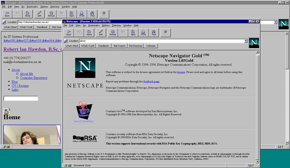 Netscape Navigator viewing personal homepage 90s