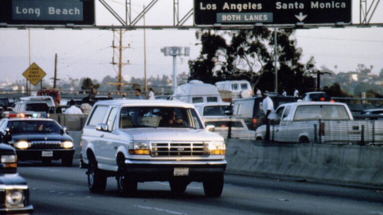 OJ Simpson white Ford Bronco chase on the 405 freeway in Los Angeles on June 17, 1994