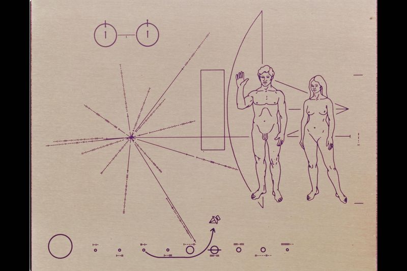 Pioneer 10 plaque designed by Carl Sagan and Frank Drake 1972