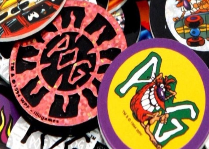 Pogs 90s holographic foil cardboard caps 1994 WPF logos