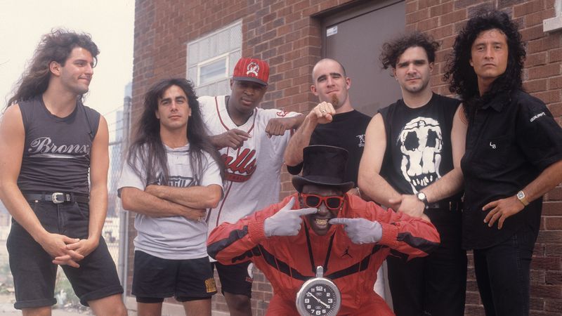 Public Enemy and Anthrax pose together for Bring the Noise 1991 rap metal crossover