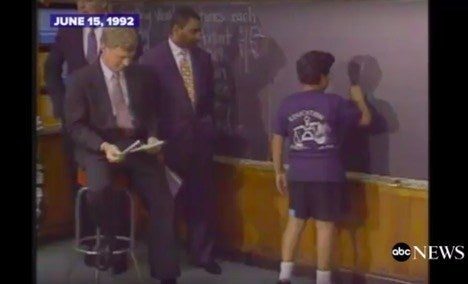 Quayle in Trenton spelling bee classroom ABC News still