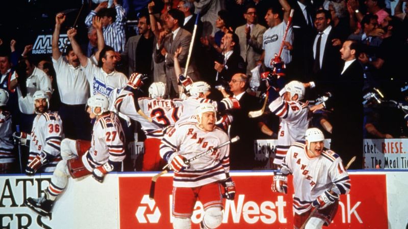 Rangers bench erupts during the 1994 Stanley Cup playoffs