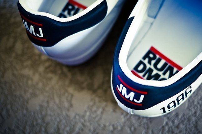 Run-DMC JMJ heel branding on Adidas Superstar honoring 90s hip-hop sneaker culture