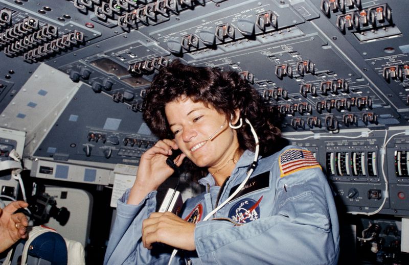 Sally Ride on the flight deck of Space Shuttle Challenger NASA