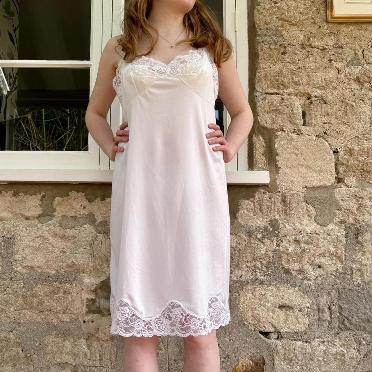 vintage white slip dress super cute! y2k lana del... - Depop Vintage White Slip Dress Outfit, White Lace Feminine Slip Dress,