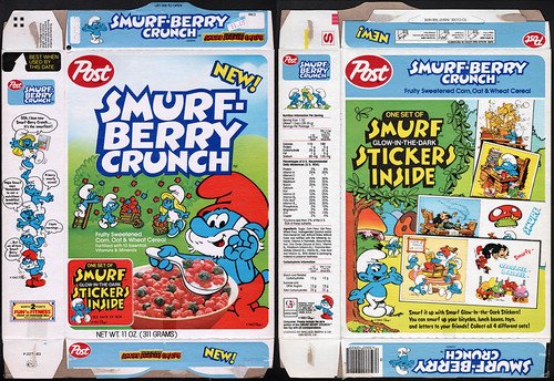Smurf Berry Crunch cereal box 1980s Post Saturday morning cartoon tie-in