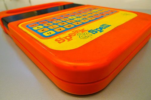 Vintage Speak and Spell handheld electronic learning toy from the late 1970s with vacuum fluorescent display