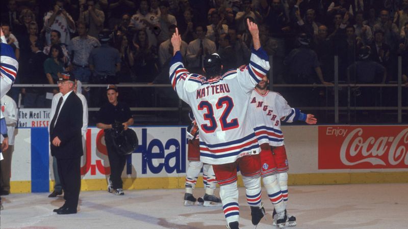 Stephane Matteau celebrates during the 1994 New York Rangers Stanley Cup playoff run
