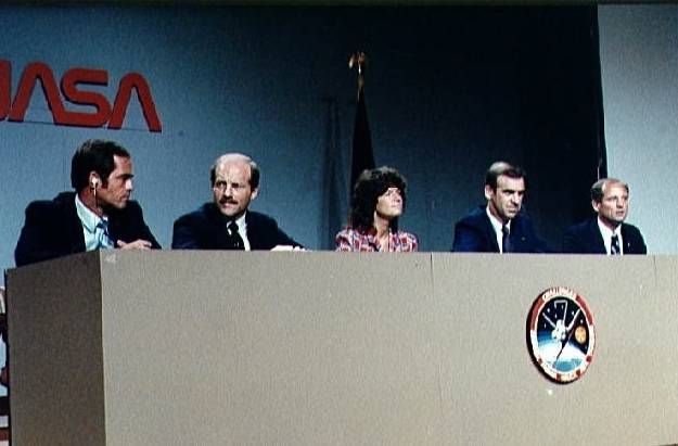 STS-7 crew preflight press conference May 1983 Sally Ride NASA