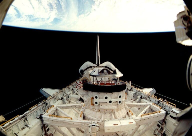 Atlantis Orbiter Docking System with Earth behind during STS-71 Mir docking June 29 1995