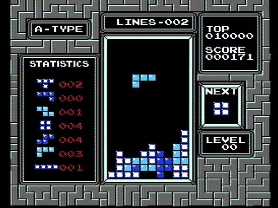 Nintendo NES Tetris 1989 A-Type gameplay statistics screen