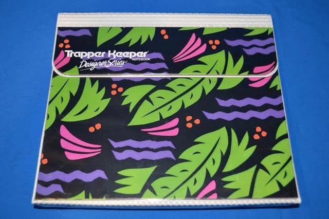 Trapper Keeper 80s neon tropical leaves Designer Series cover in black and pink