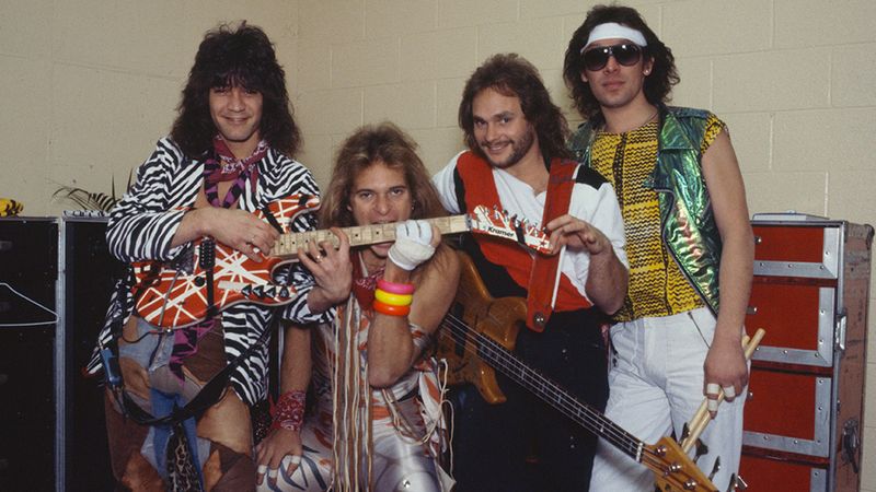 Van Halen backstage in 1984 during the hair metal era