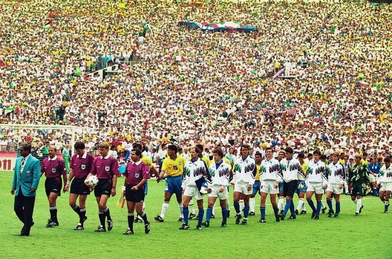 Brazil and Italy line up before the 1994 World Cup final at the Rose Bowl