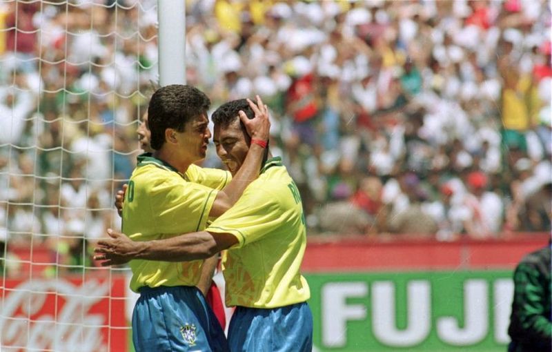 Bebeto and Romario celebrate for Brazil at the 1994 World Cup