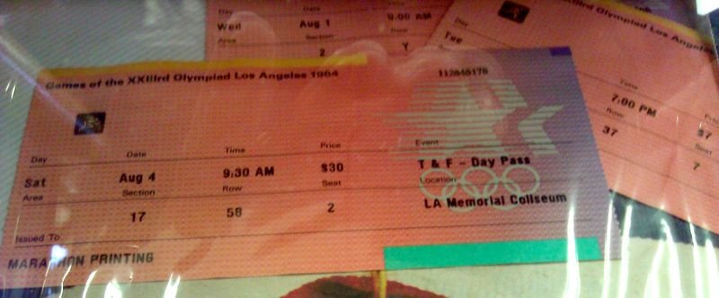 Original track and field tickets from the 1984 Los Angeles Summer Olympics
