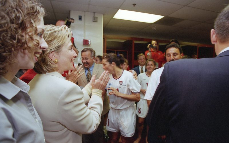 1999 USWNT players in the locker room after the World Cup final