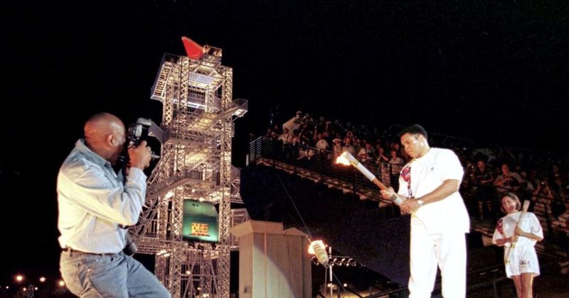 Muhammad Ali lights the fuse to the Atlanta 1996 Olympic cauldron