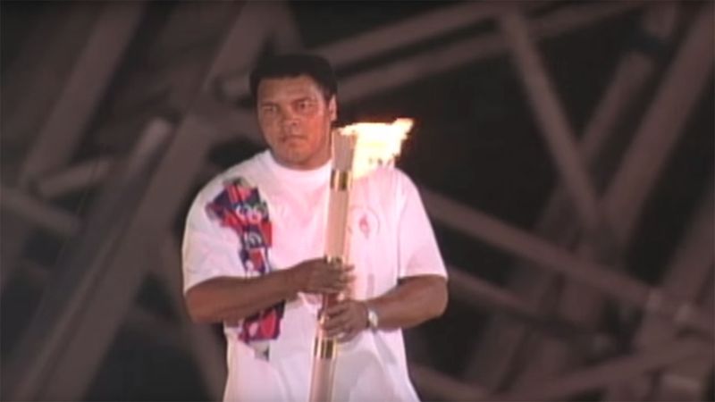 Muhammad Ali steady with the Olympic torch at Atlanta 1996