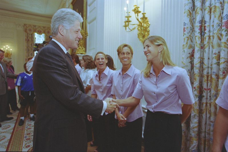 Brandi Chastain greeted at the White House after the 1999 World Cup