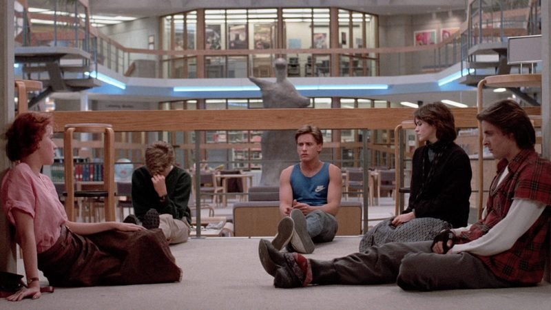 The Breakfast Club five students sitting in a circle on the library floor