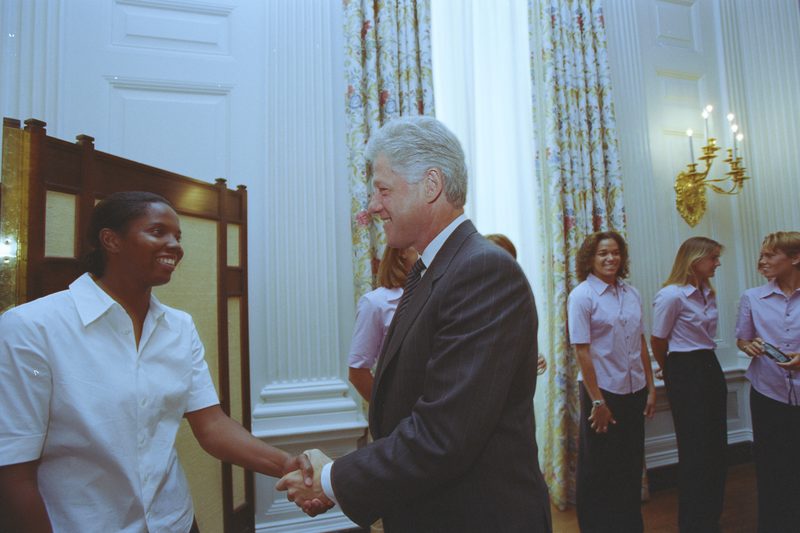 Goalkeeper Briana Scurry at the 1999 World Cup White House celebration
