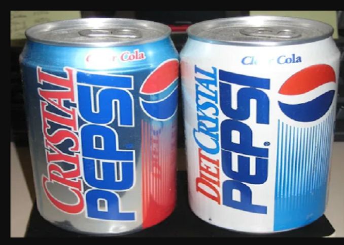 Original 1992 Crystal Pepsi and Diet Crystal Pepsi clear cola cans